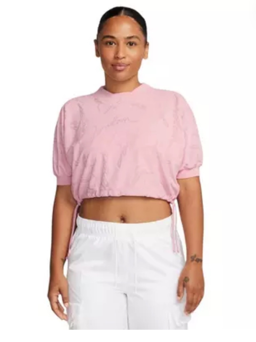 Jordan Pink Cropped Drawstring Signature Knit Tee- NWT